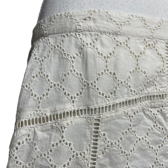 100% Cotton Eyelet Skirt NEW 12 Knee Length Ivory Cream Scalloped Broderie Lace - Picture 8 of 15